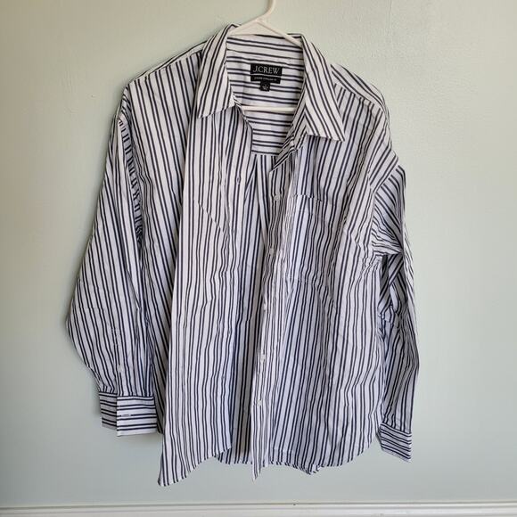 J. Crew Women's Size L Etienne Oversized Shirt Striped Cotton Poplin - Picture 3 of 8